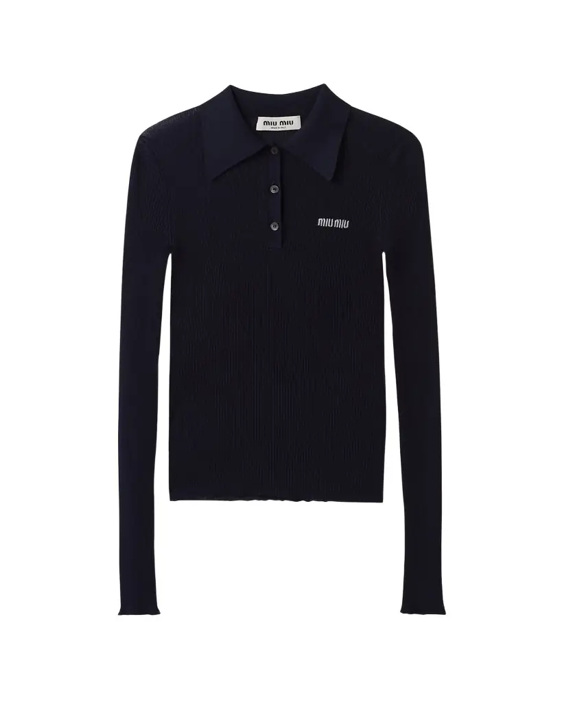 Miu Miu Logo-Intarsia Cashmere Ribbed Polo Shirt