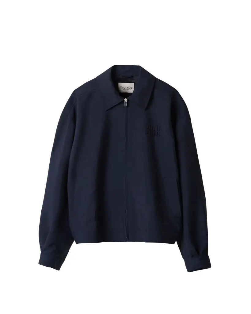 Miu Miu Logo-Embroidered Zip Up Wool Bomber Jacket