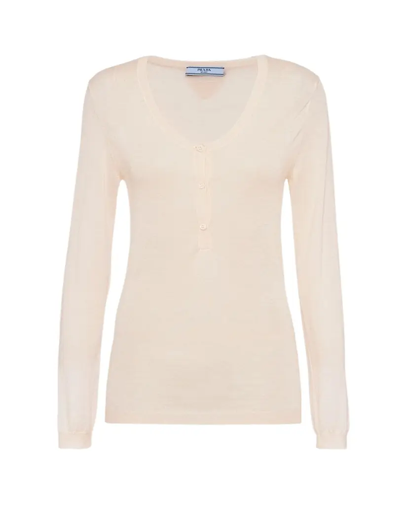 Prada Logo Patch Superfine Cashmere Shirt