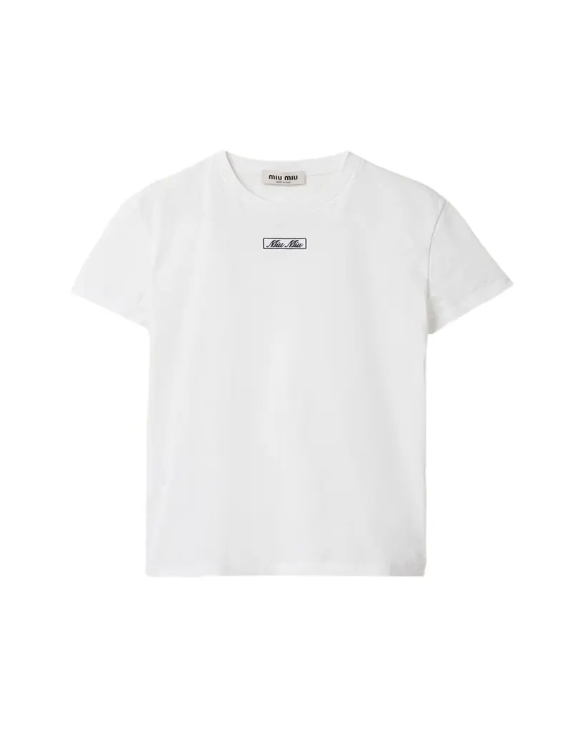 Miu Miu Embroidered Logo Jersey T-Shirt