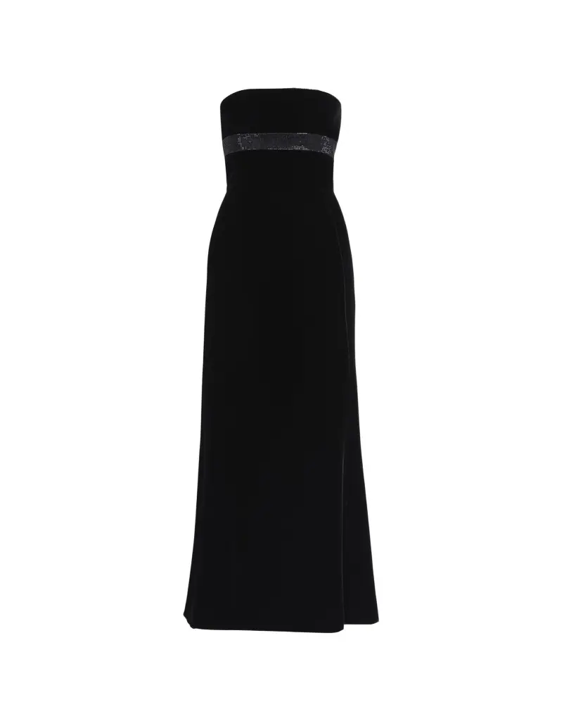 Giorgio Armani Strapless Strass Embellished Velvet Trumpet Gown