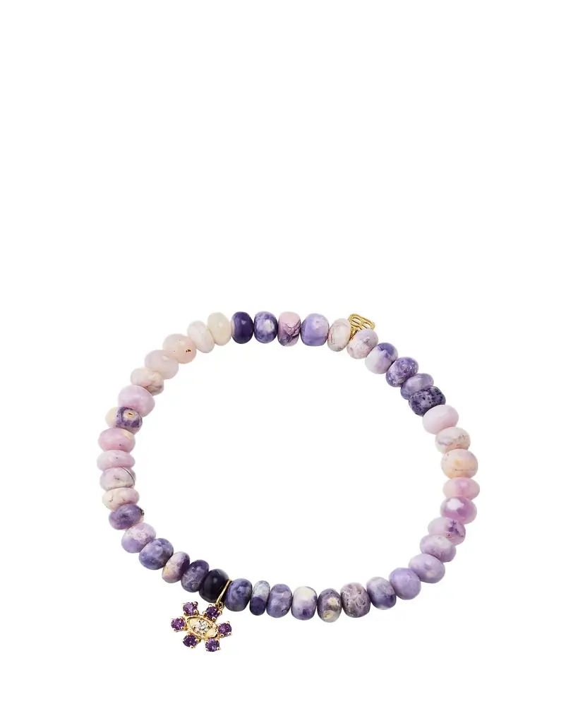 Sydney Evan 14K Marquise Eye Prong-Set Flower Charm Beaded Bracelet
