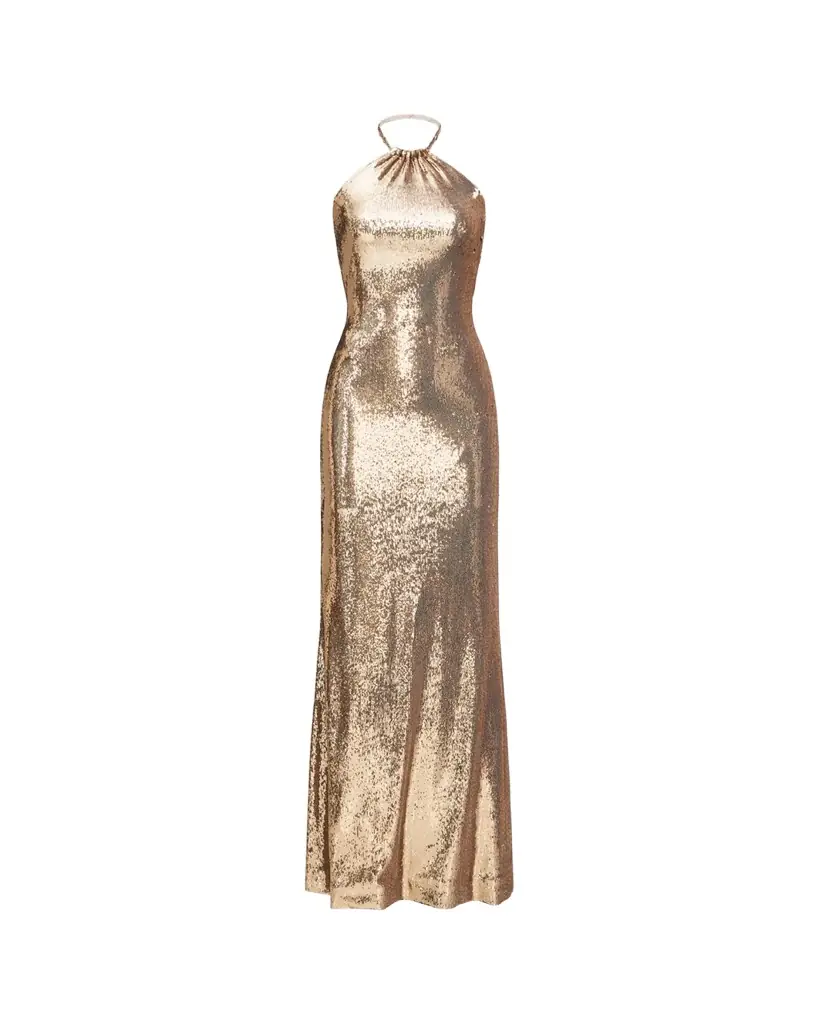 Halston Jun Sequin Halter Column Gown