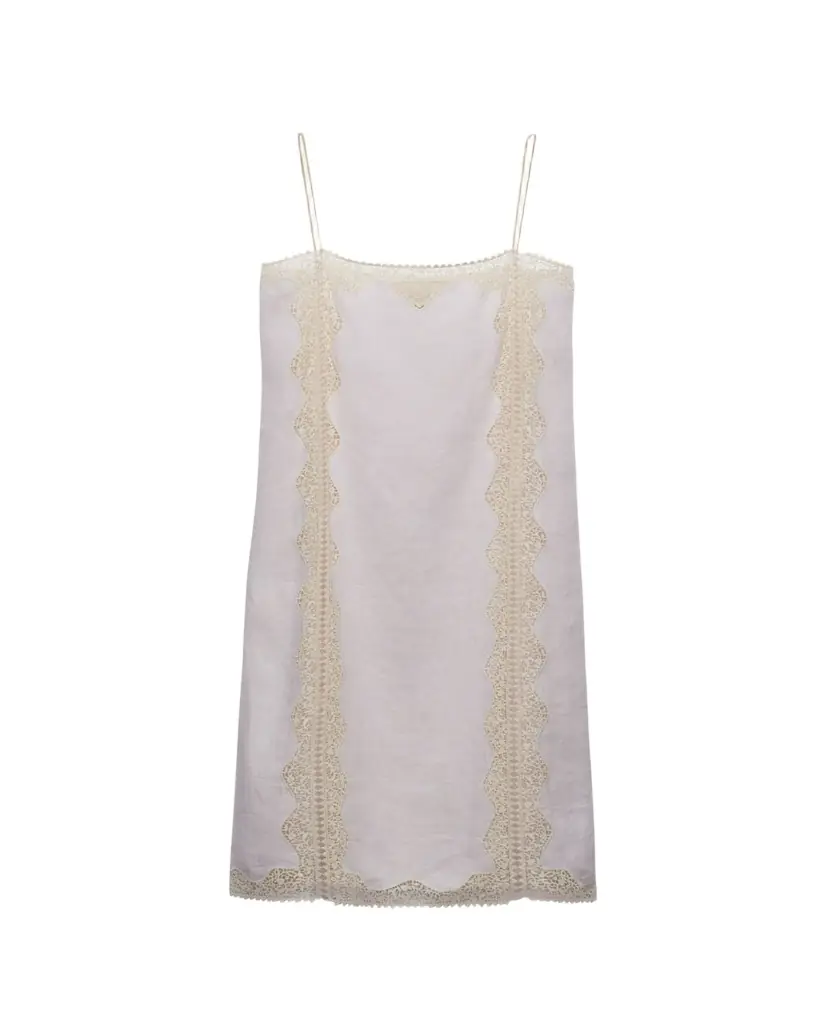 Prada Linen Midi Dress with Lace Embroidery