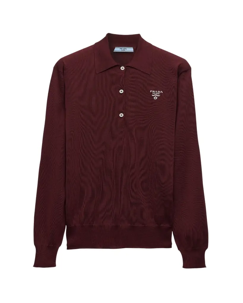 Prada Long Sleeve Silk Polo Shirt