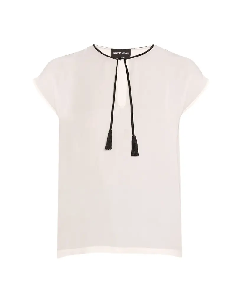 Giorgio Armani Silk Georgette Short Blouse with Tie Neck Detail