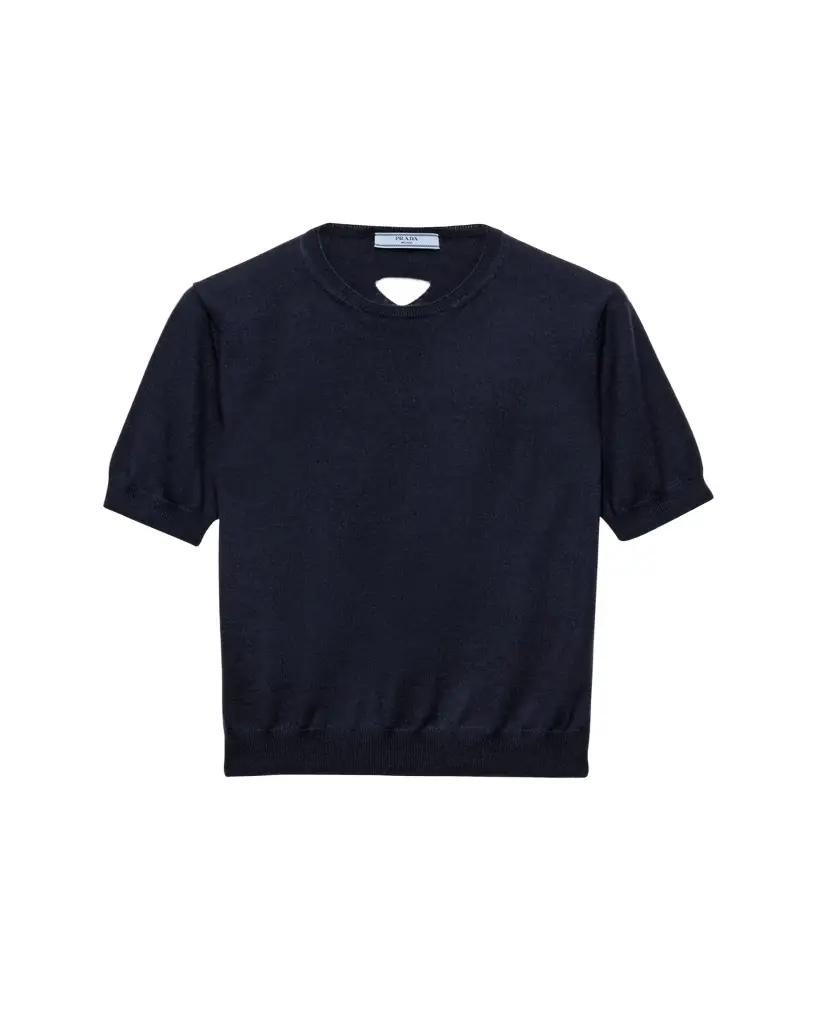 Prada Cutout Triangle Short-Sleeve Wool Sweater