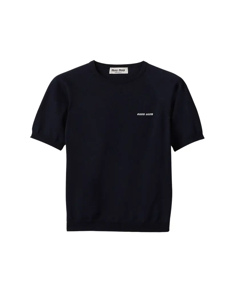 Miu Miu Short-Sleeve Crewneck Sweater