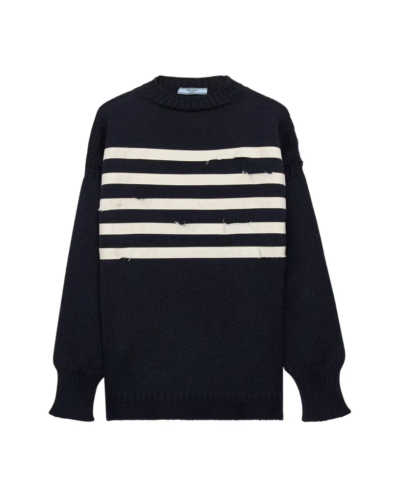 Prada Striped Raw Cut Oversized Wool Sweater
