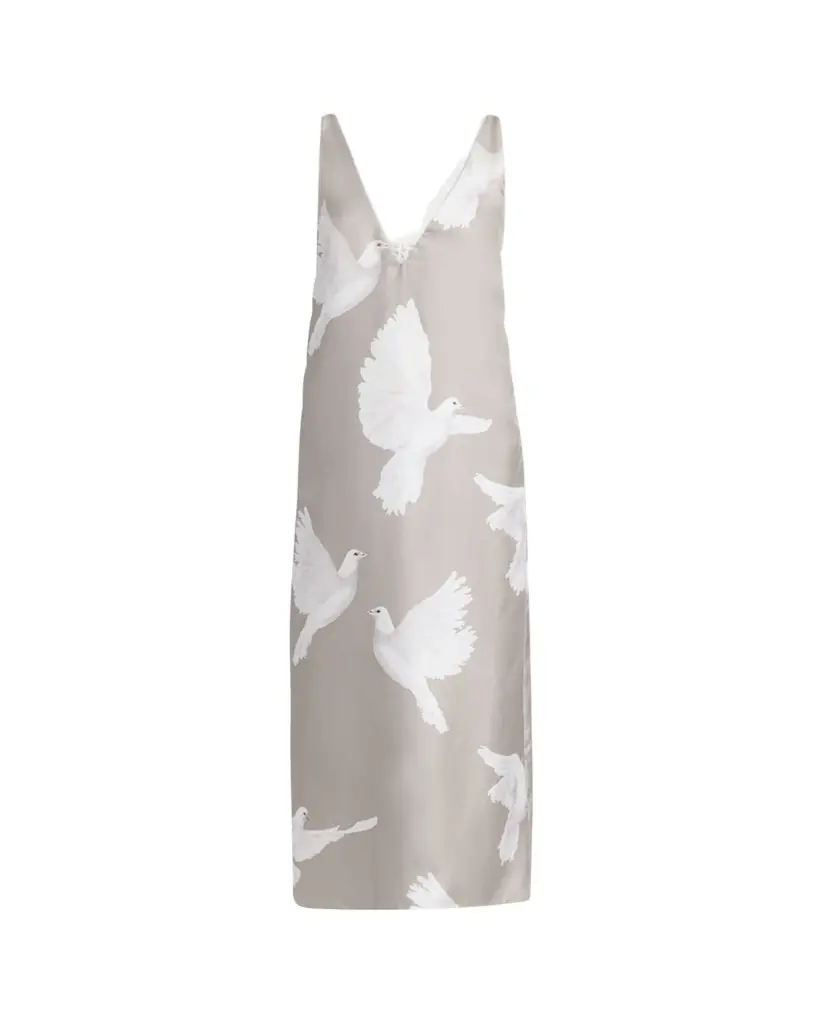 Stella McCartney Dove Print Lace Trim Silk Slip Dress