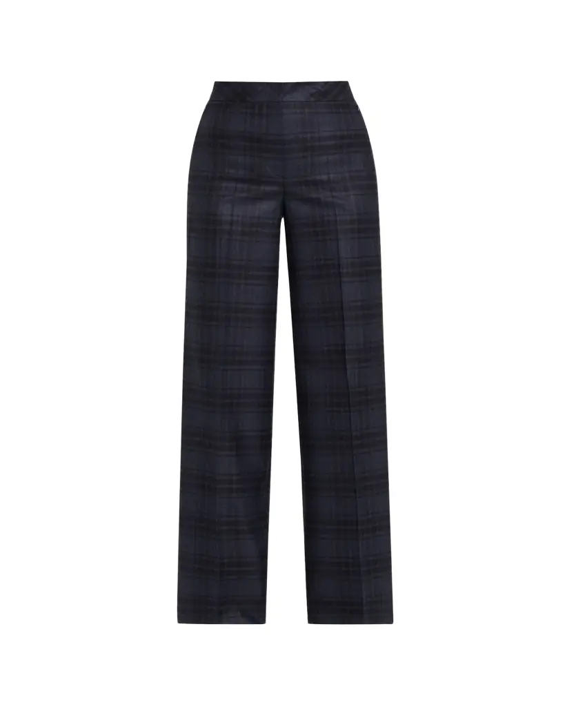 Akris Fior Check Wool Flannel Wide-Leg Trousers