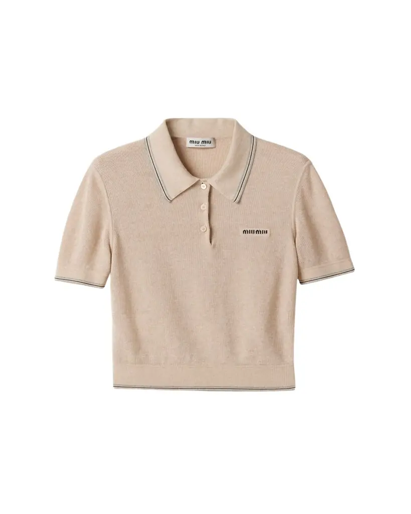 Miu Miu Short-Sleeve Crop Polo Top