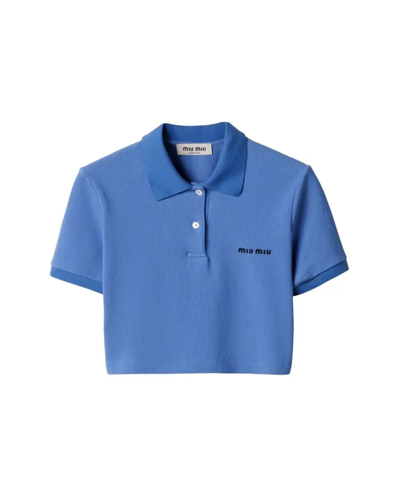 Miu Miu Cotton Pique Short-Sleeve Cropped Polo