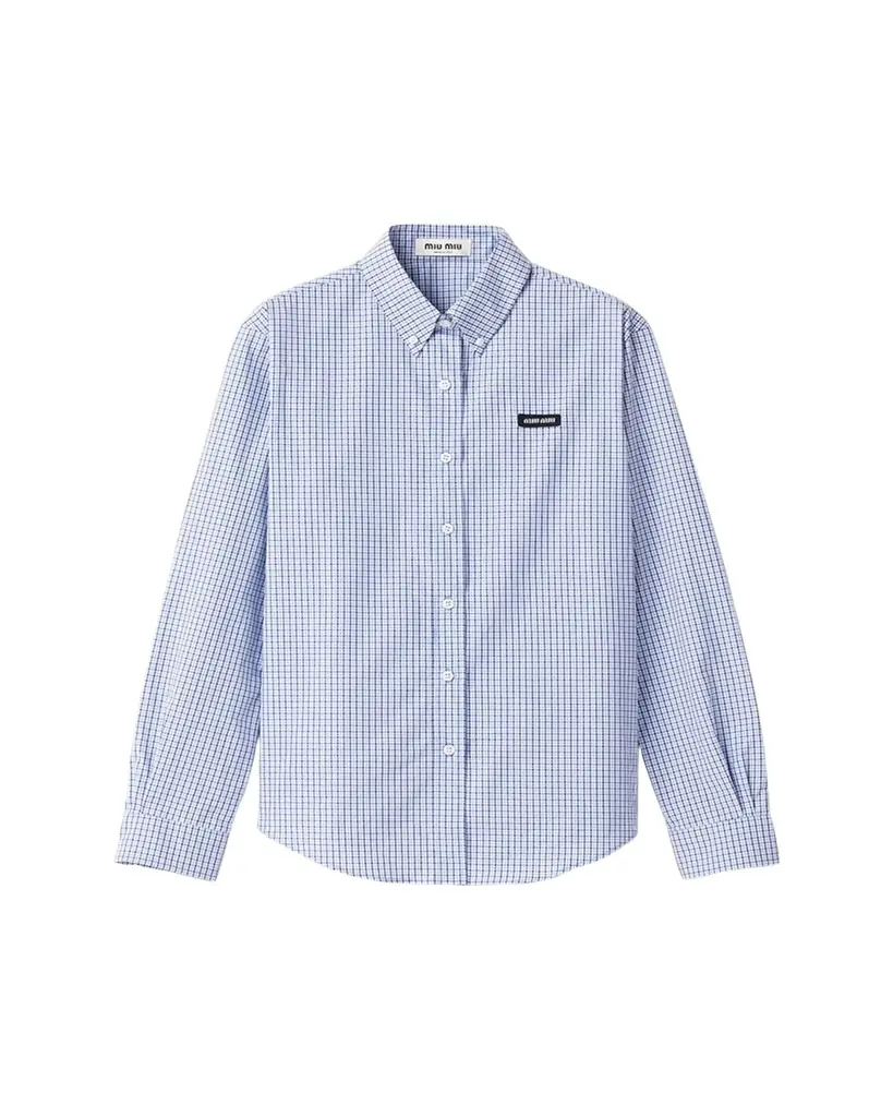 Miu Miu Check Long-Sleeve Button-Down Shirt
