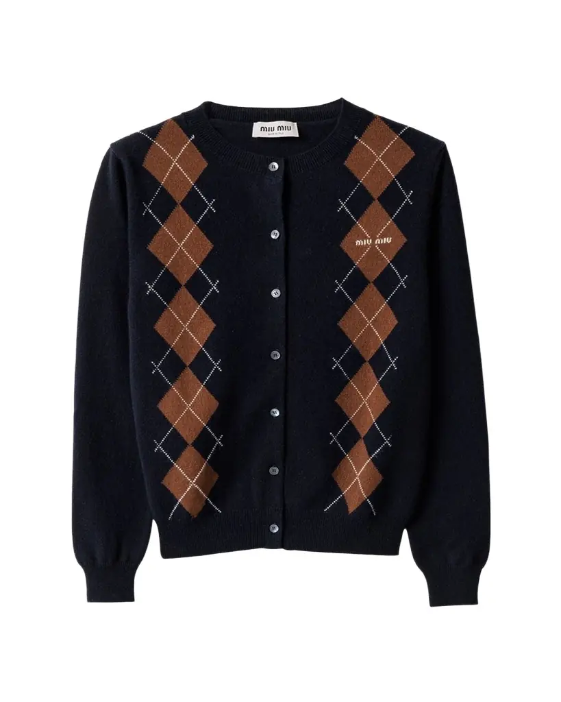 Miu Miu Cashmere Argyle Crewneck Cardigan