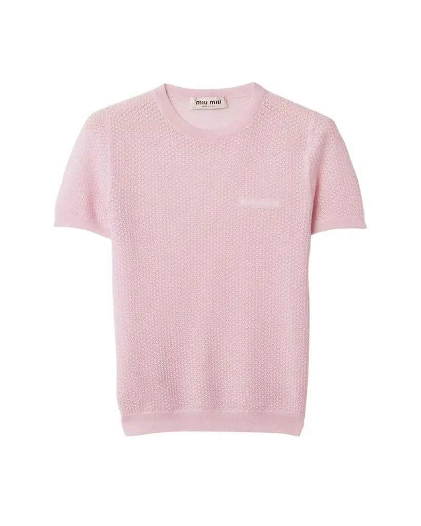 Miu Miu Cashmere Lacy Short-Sleeve Sweater