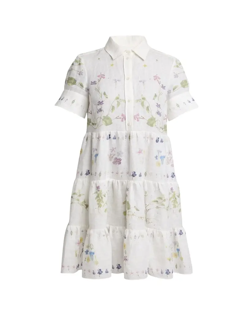 Erdem Floral Tiered Linen Shirt Dress