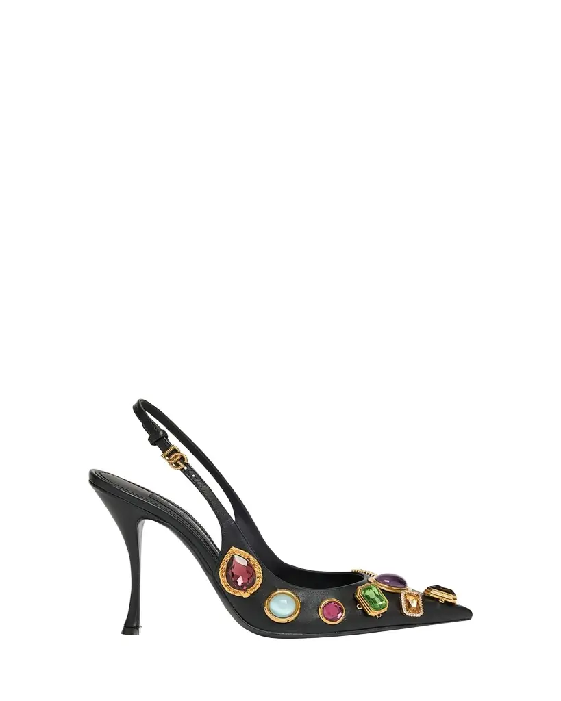 Dolce & Gabbana Semiprecious Stone Leather Slingback Pumps