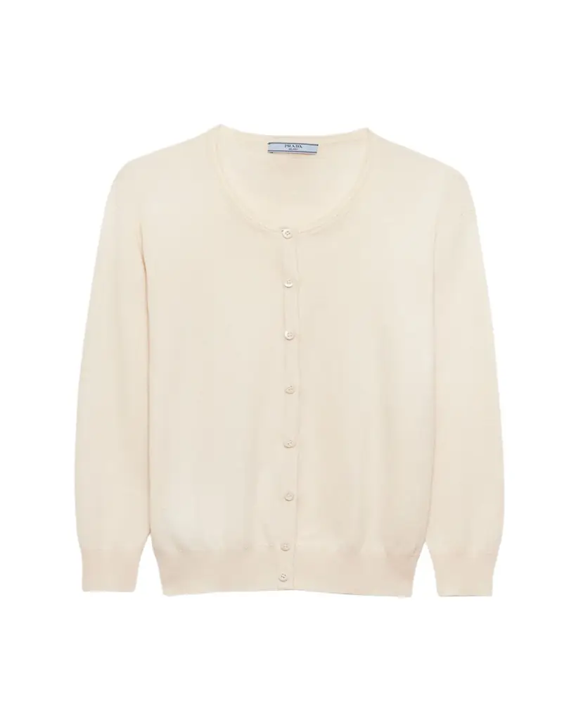 Prada Silk-Cotton Double Crewneck Cardigan
