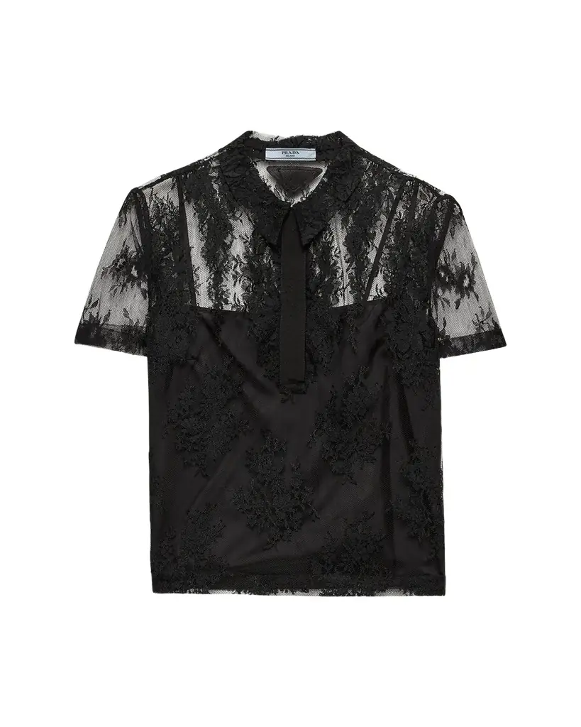Prada Short-Sleeve Lace Blouse
