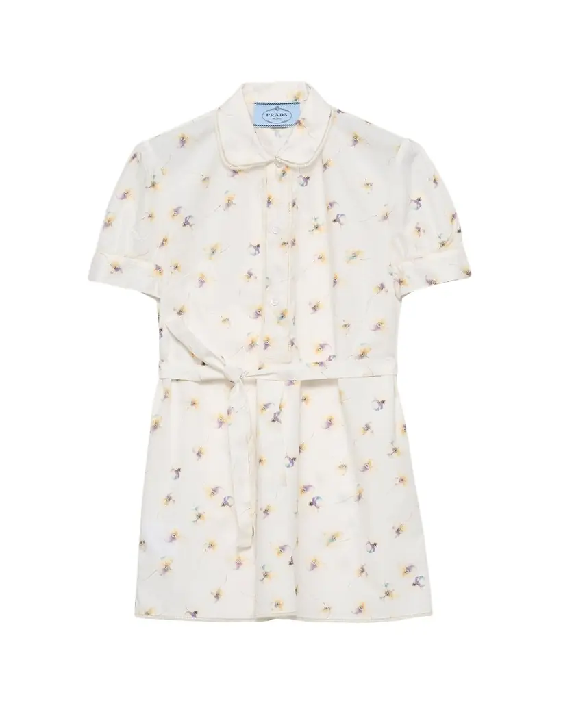 Prada Primula Poplin Belted Mini Shirtdress