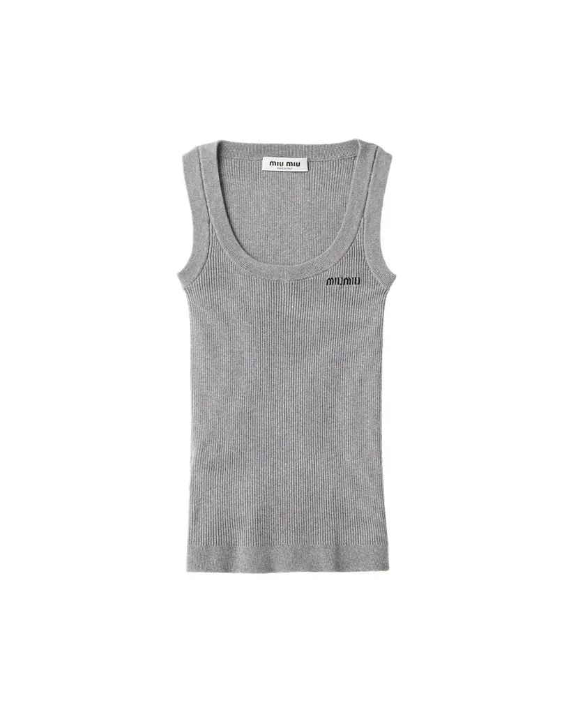 Miu Miu Scoop-Neck Rib Knit Cotton Tank Top