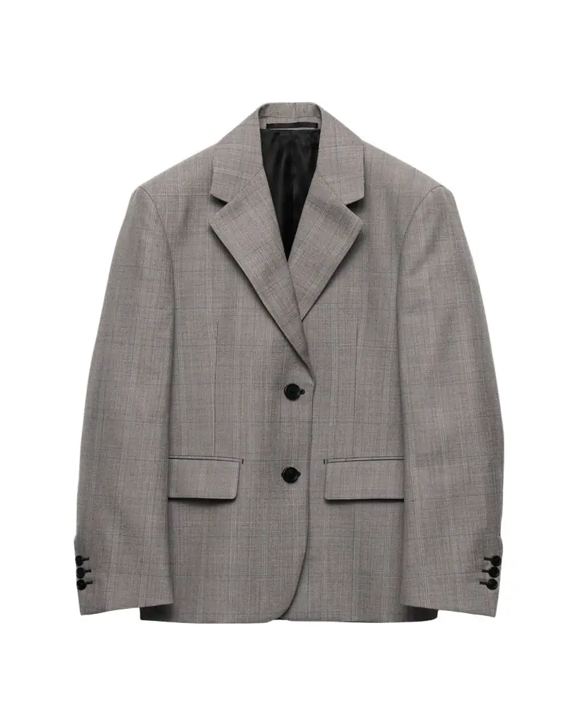 Prada Grisaglia Check Single-Breasted Blazer Jacket