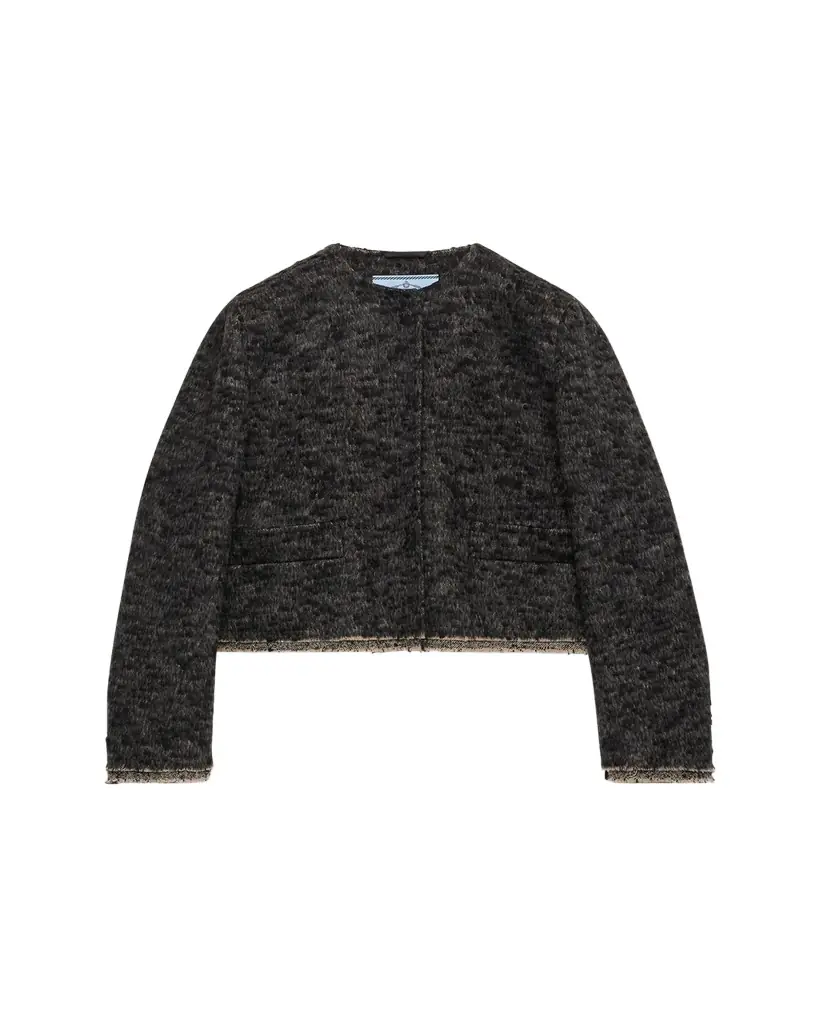 Prada Tweed Double-Hem Single-Breasted Jacket