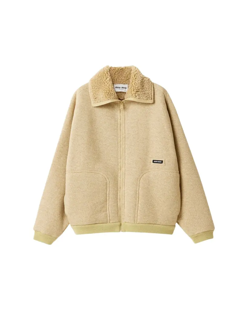 Miu Miu Faux Fur Lined Fleece Zip Jacket