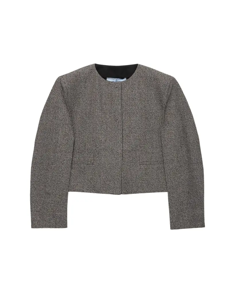 Prada Prince Of Wales Mouline Boxy Crop Jacket