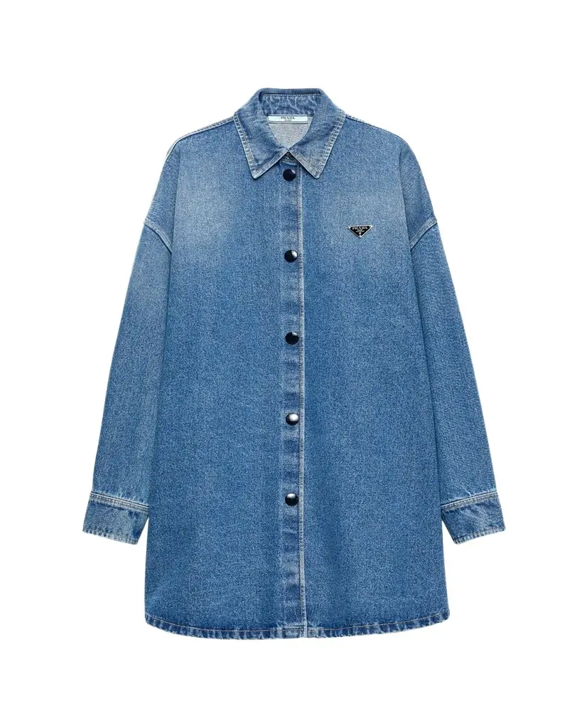 prada denim shirt dress Prada Oversized Denim Shirt Dress
