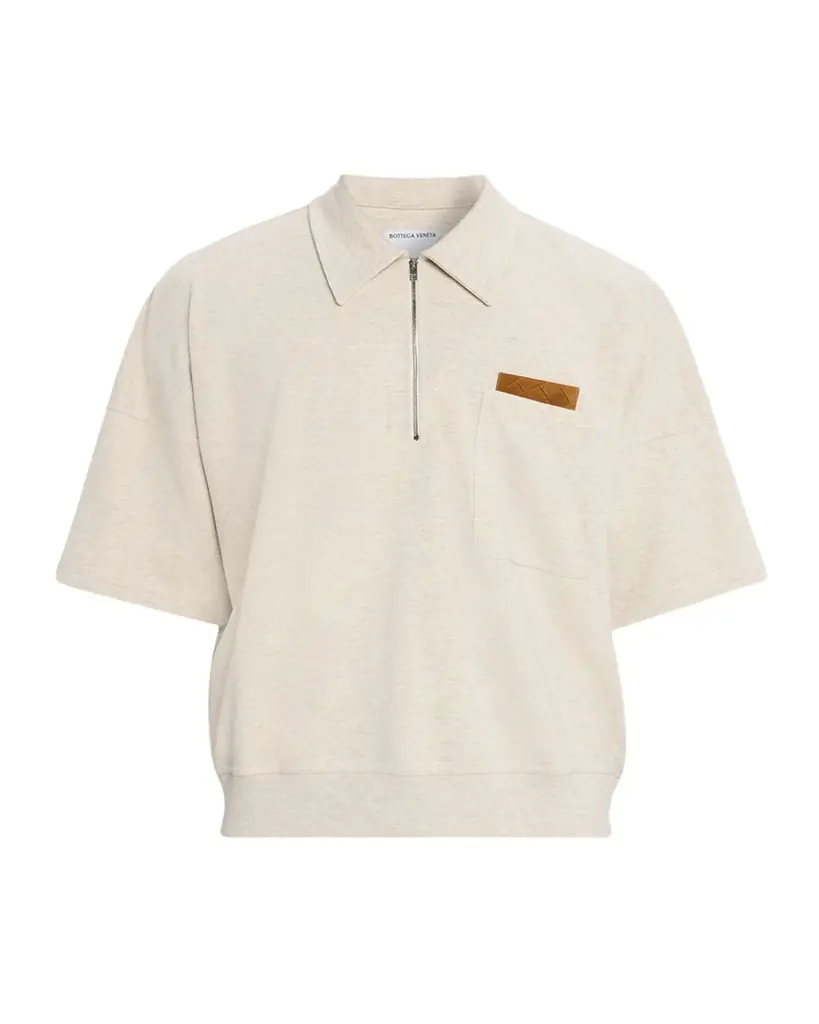 Bottega Veneta Men's Intrecciato Suede-Trim Jersey Polo Shirt