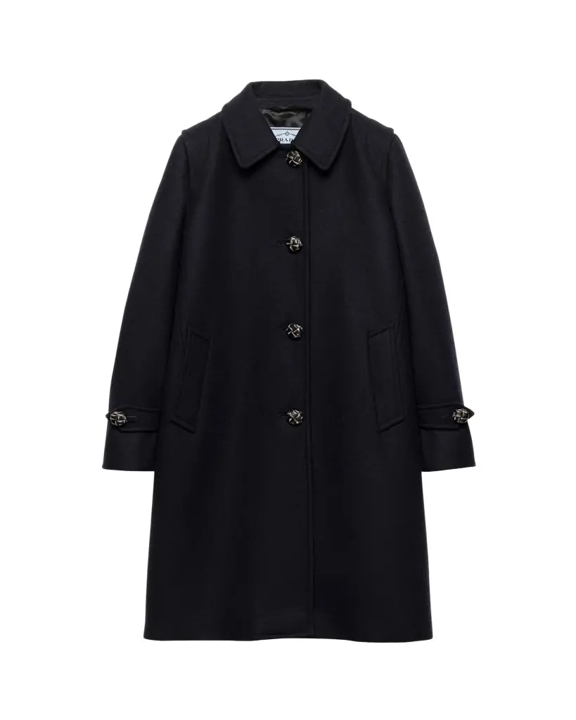 Prada Loden Leather-Button SIngle-Breasted Wool Coat