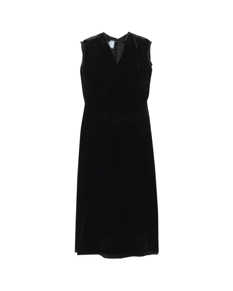 Prada Velvet Bow-Back Sleeveless Midi Dress