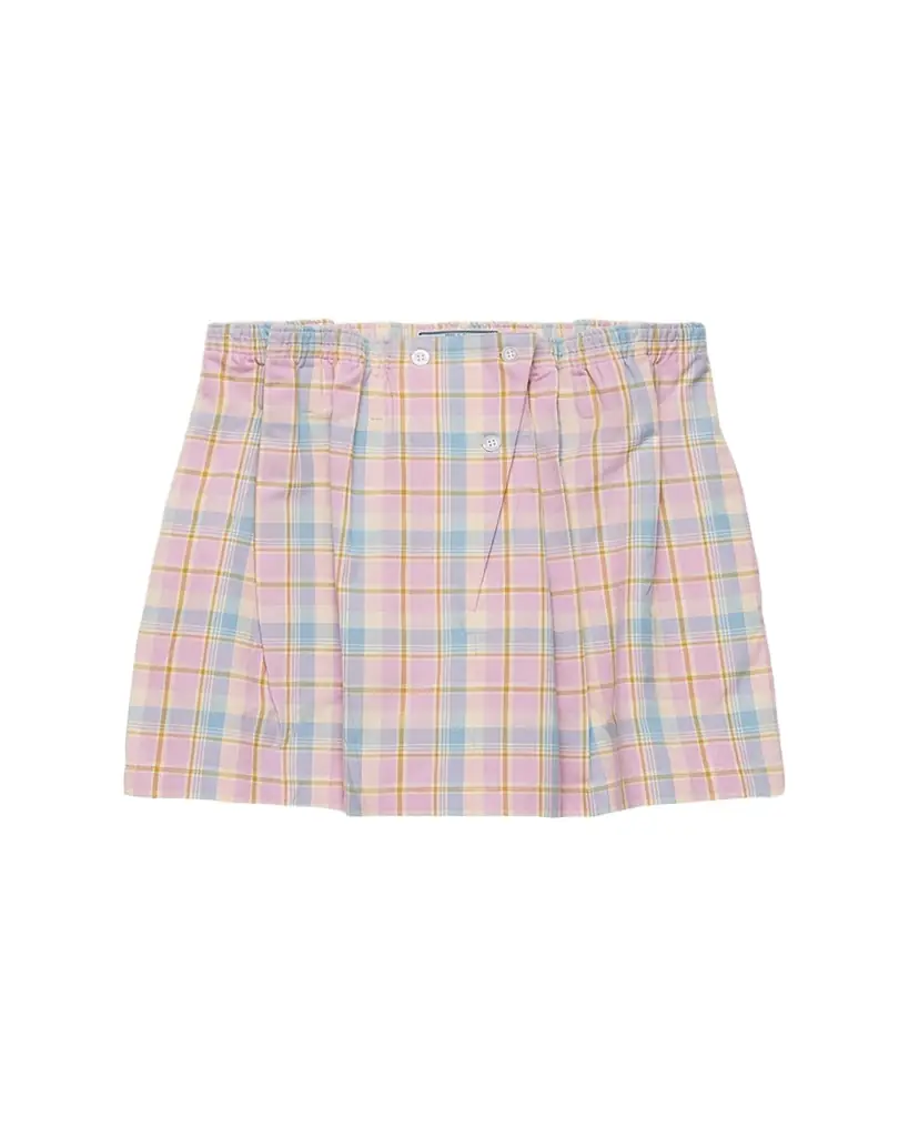 Prada Check Popeline Gathered Mini Skirt