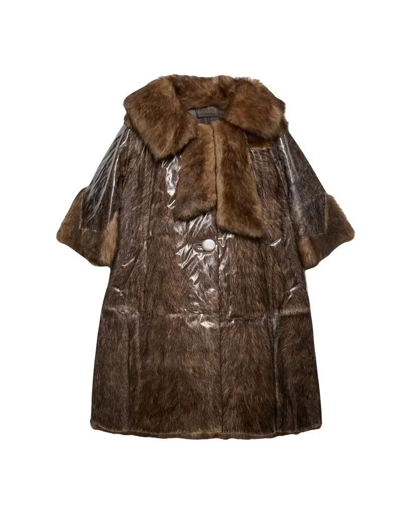 Prada PVC Coated Lamb Shearling Single-Breasted Coat