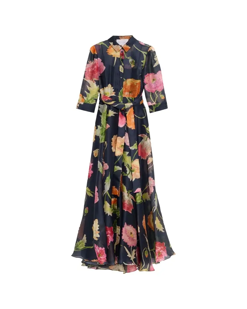 Carolina Herrera Floral Silk Chiffon Belted Trench Gown