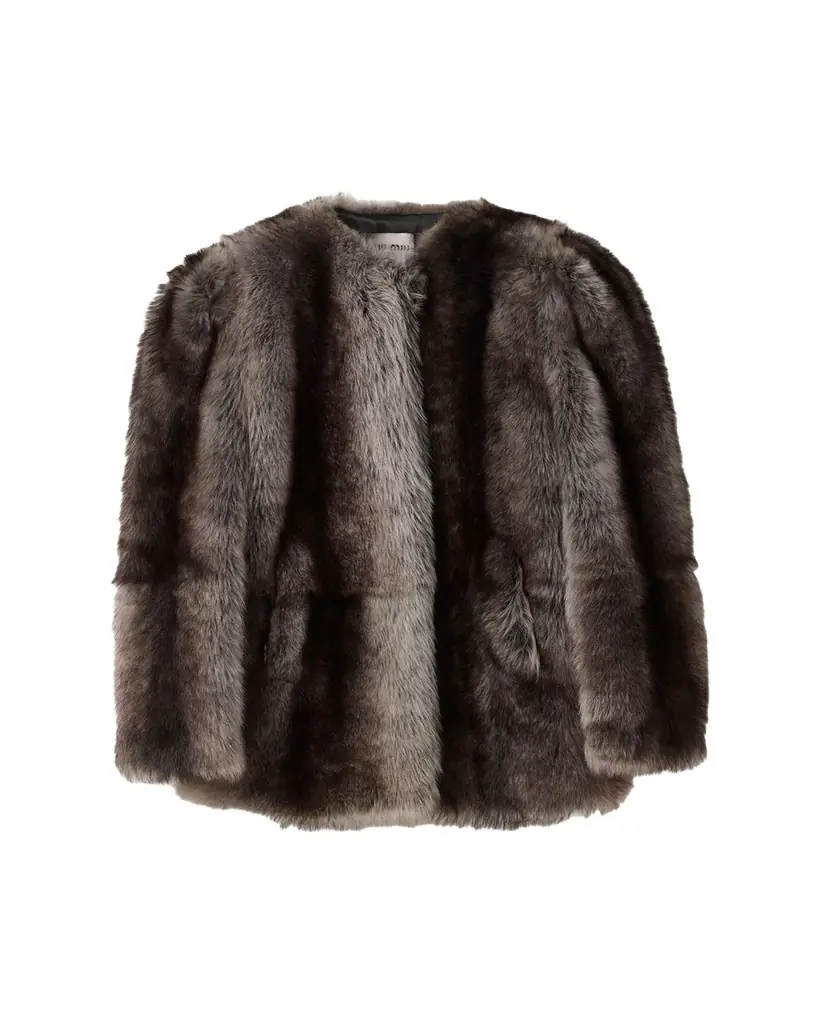 Miu Miu Puff-Sleeve Lamb-Shearling Collarless Coat