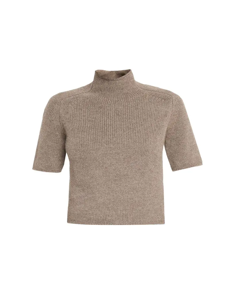 Lisa Yang Lexia Mock-Neck Cashmere Short-Sleeve Sweater