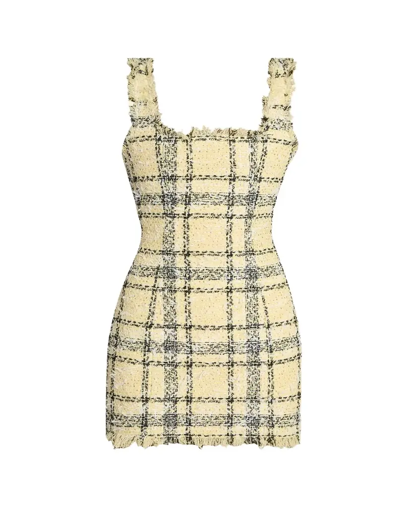 Balmain Check Paillette Tweed Sleeveless Mini Dress