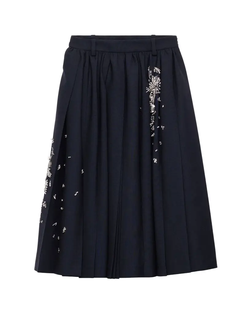Prada Embroidered Wool Midi Skirt