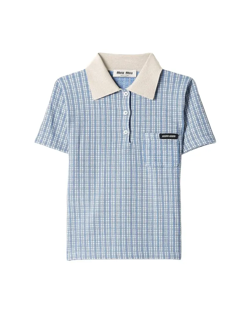 Miu Miu Cashmere Check Short-Sleeve Polo Shirt