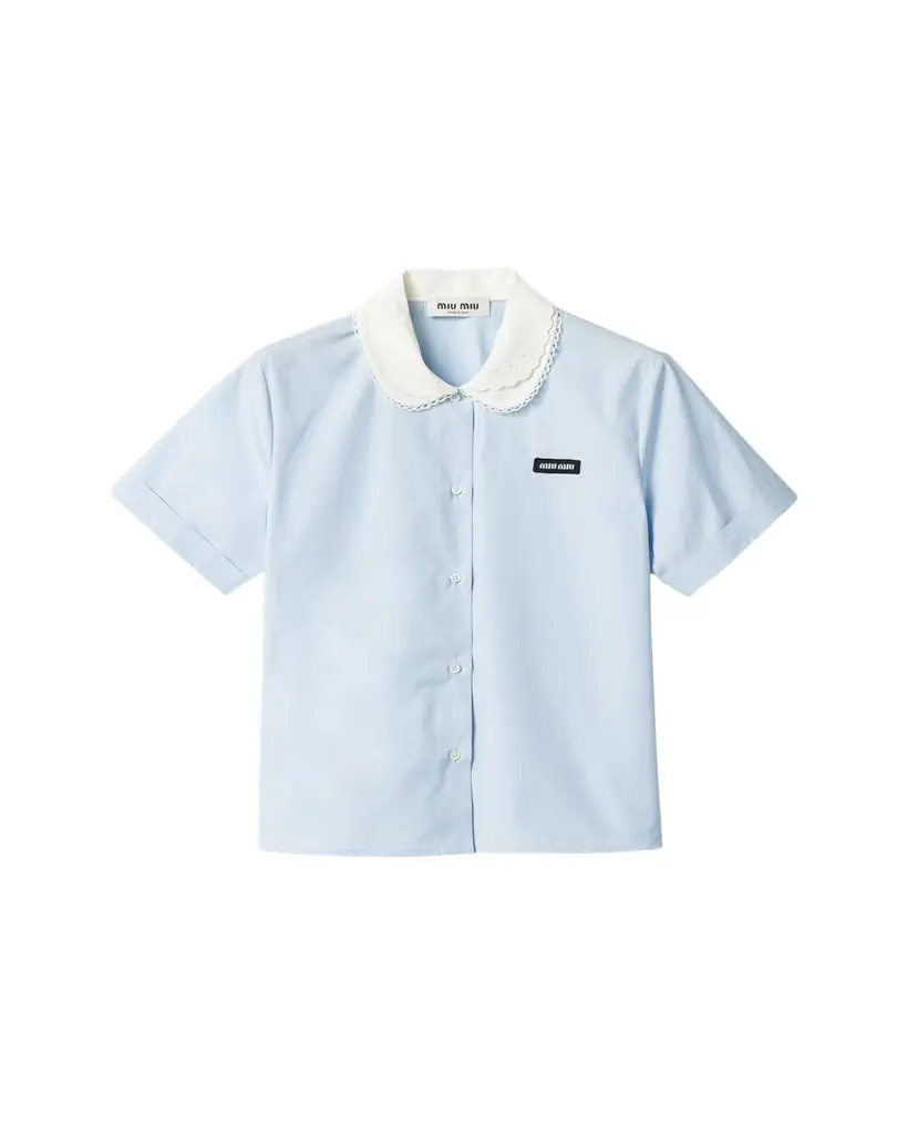 Miu Miu Peter-Pan Collar Poplin Short-Sleeve Top
