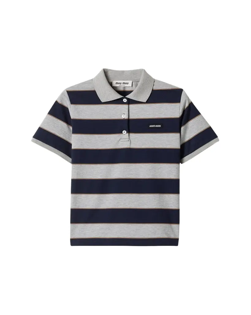 Miu Miu Striped Jersey Short-Sleeve Polo Shirt