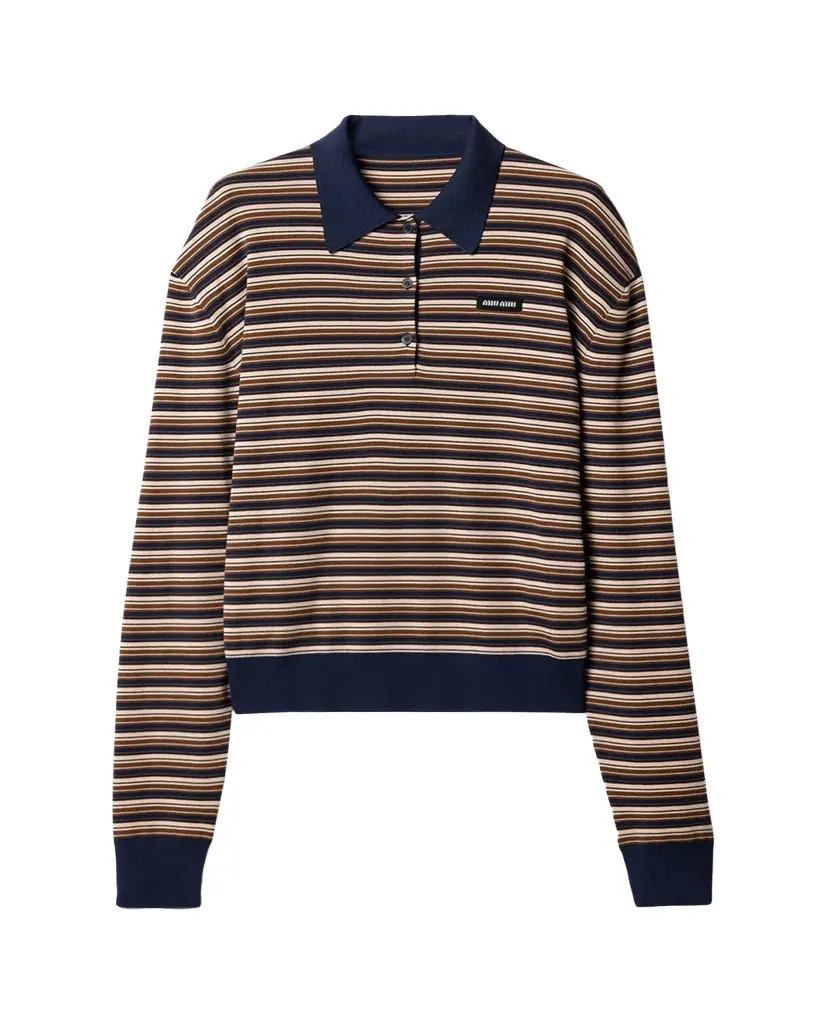 Miu Miu Striped Long-Sleeve Polo Shirt