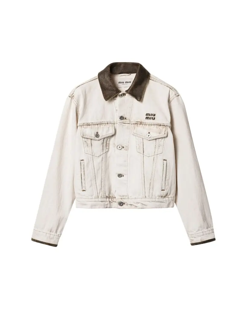 Miu Miu Leather-Collar Denim Jacket
