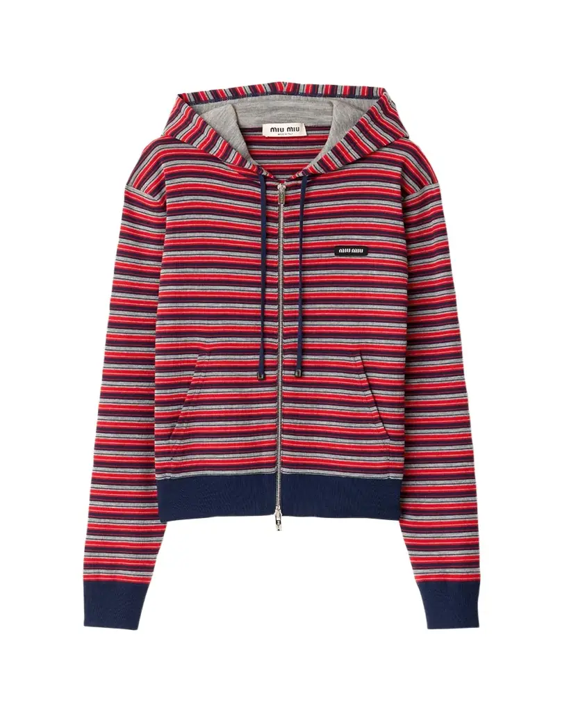 Miu Miu Striped Jersey Zip Hoodie