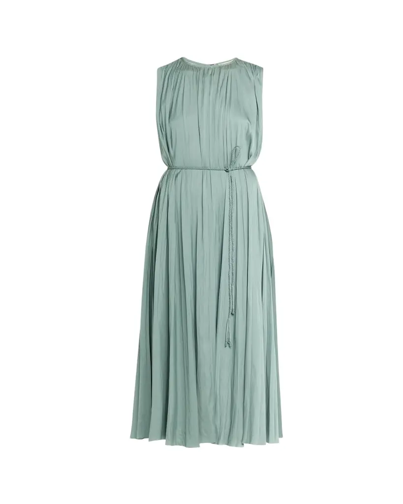 Ulla Johnson Fianna Belted Pleated Satin Midi Dress