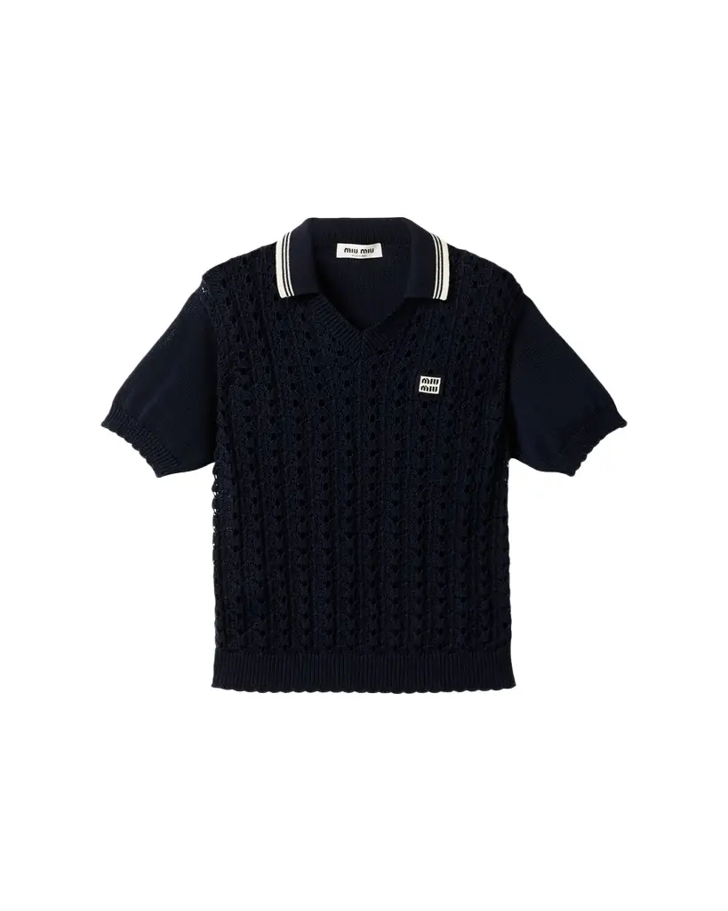 Miu Miu Crochet Knit Short-Sleeve Polo Shirt