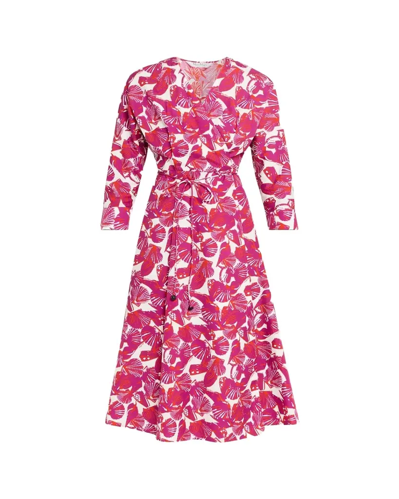Max Mara Seashell-Print Faux Wrap Midi Dress